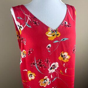 Maurices Sleeveless Blouse Size M Salmon Orange, Floral Print, Pop-over